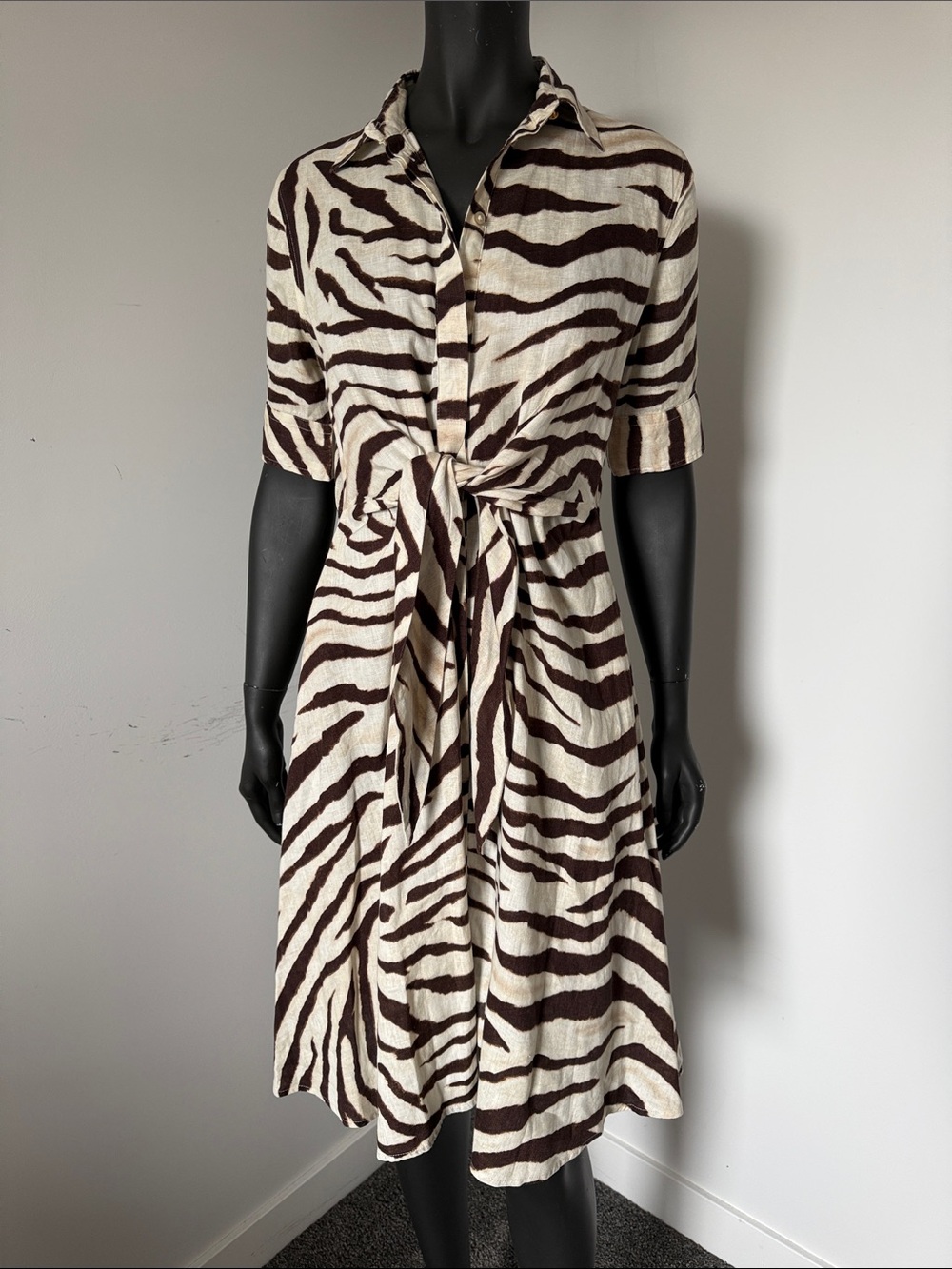 289. Lauren Ralph Lauren Zebra Print Linen Shirt Dress Size 6 - Picture 11 of 13